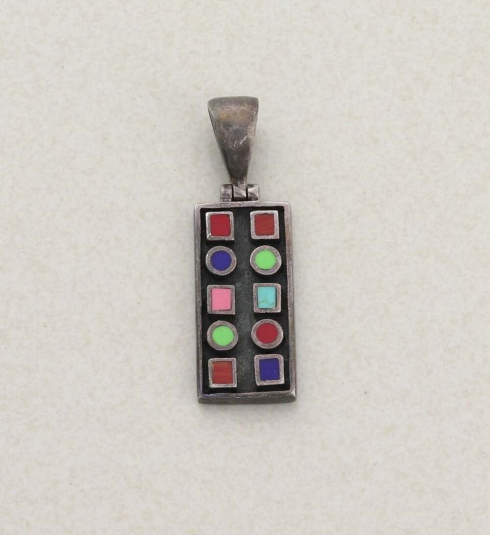 Pendant Only Sterling Silver Coral, Lapis, Turquoise Pendant Dark Patina 1 5/8"
